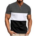 thumbnail image 1 of T-Shirt à Manches Courtes à Blocs de Couleur pour Homme, Col Henley, Coupe Ajustée, Gris Foncé, TG, 1 of 4
