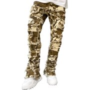 Ketyyh-chn99 Mens Jeans Stretch Relaxed Fit 2024 Wide Leg Ripped Jeans Solid Trousers Relaxed Plus Size Long Pant Camouflage,XL