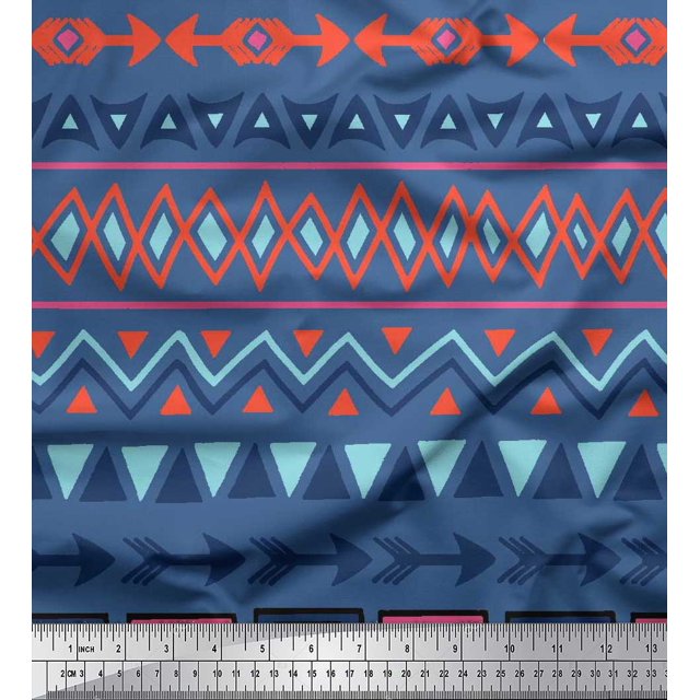 Soimoi Rayon Crepe Fabric Geometric African Print Sewing Fabric Yard 46 Inch Wide