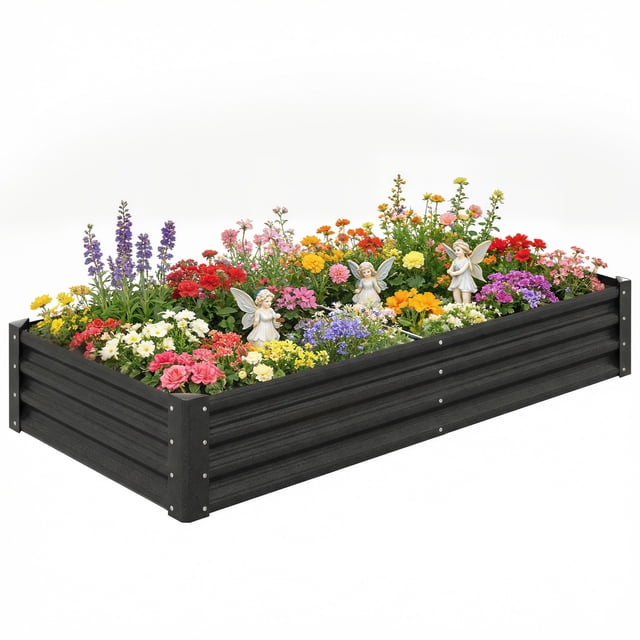 Outsunny 6x3x1ft Galvanized Raised Garden Bed, Open Bottom, Black