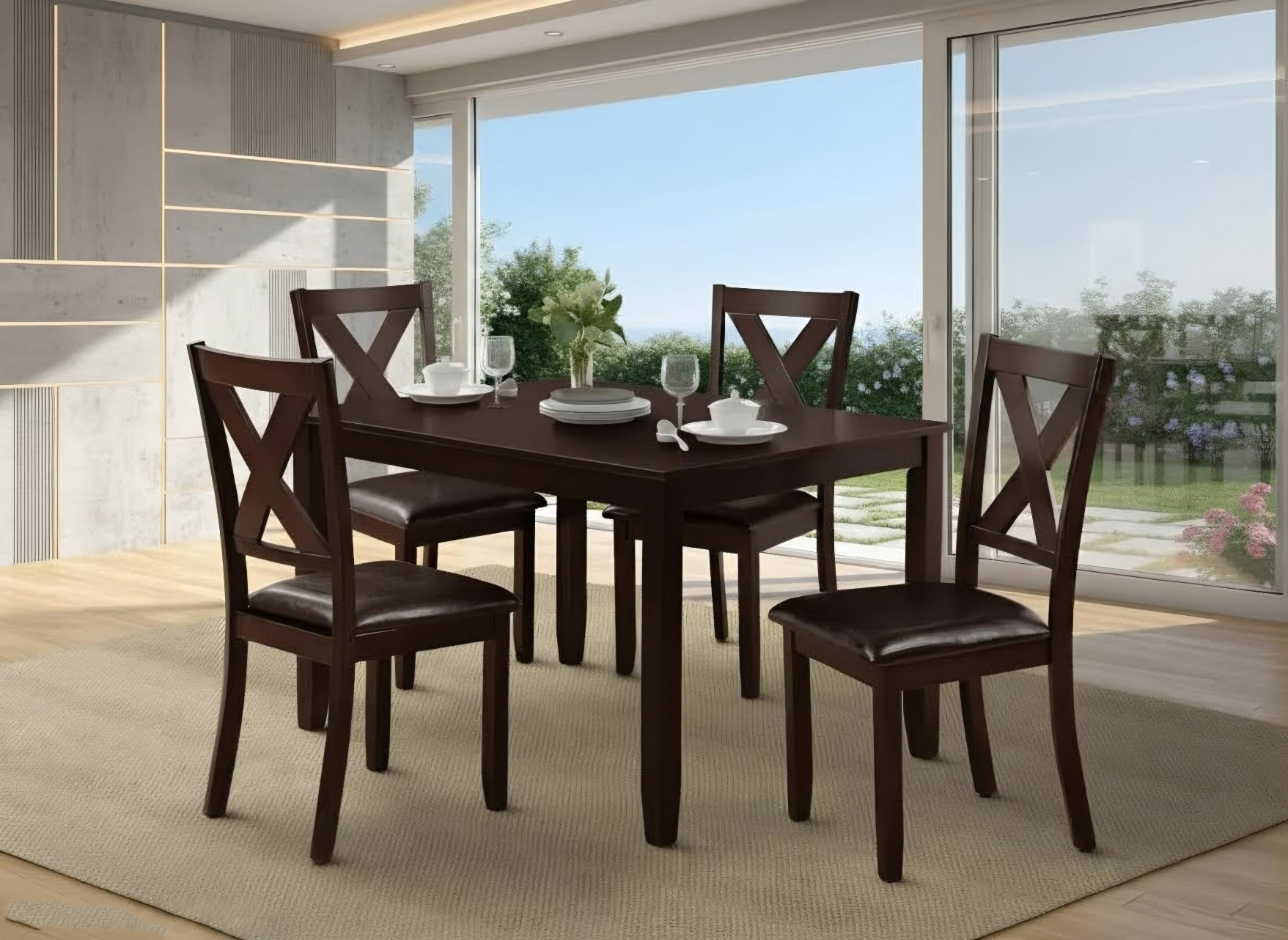 Ensemble de salle à manger contemporain 5 pièces en bois K-Living, finition espresso
