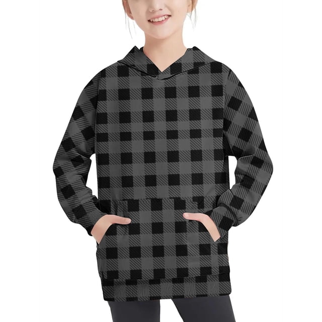 MeetoTime Chandail à Capuche Surdimensionné pour Filles et Garçons Manches Longues Col Rond Imprimé à Carreaux Automne Hiver Chandail-Over