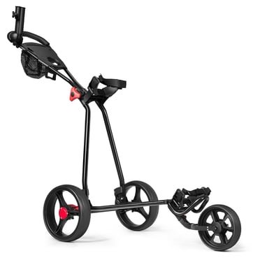 Costway Chariot de Golf Pliable à 3 Roues à Tirer et Pousser, Chariot avec Carte de Pointage, Porte-Boisson, Sac en Maille