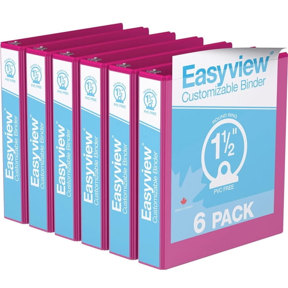 Super offre Easyview, Reliure View à anneaux ronds 1.5 po, personnalisable, paquet de 6