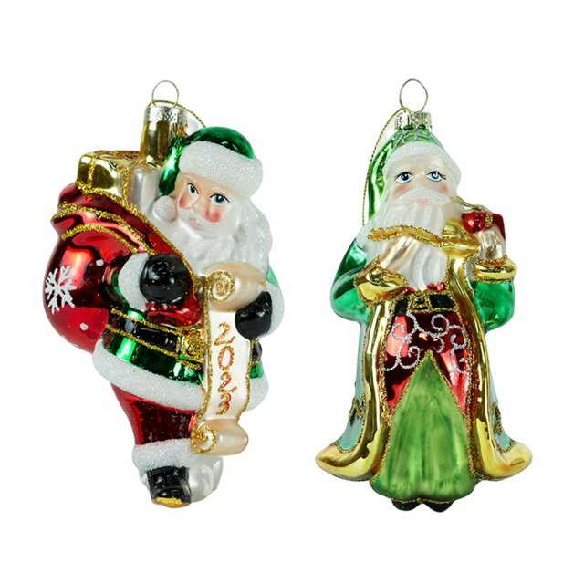 2Pcs Santa Claus Pendants Glass Tree Hanging Ornaments Decor for Holiday Home Party