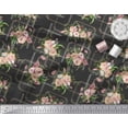 thumbnail image 3 of Soimoi Tissu Georgette Poly Noir Feuilles et Imprimé Floral de Roses au Mètre, 42 Pouces de Large, 3 of 3