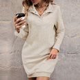 thumbnail image 4 of Robes de Princesse pour Femmes Automne Hiver à Manches Longues Col Roulé Robe Chandail Boutonnée Unie à Revers Tricot Mini Robe Chandail S-262 Beige TG, 4 of 7