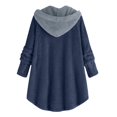 thumbnail image 3 of Womens Cardigan Plus Size Button Plush Tops Hooded Loose Cardigan Wool Coat Winter Jacket Navy Xl, 3 of 3