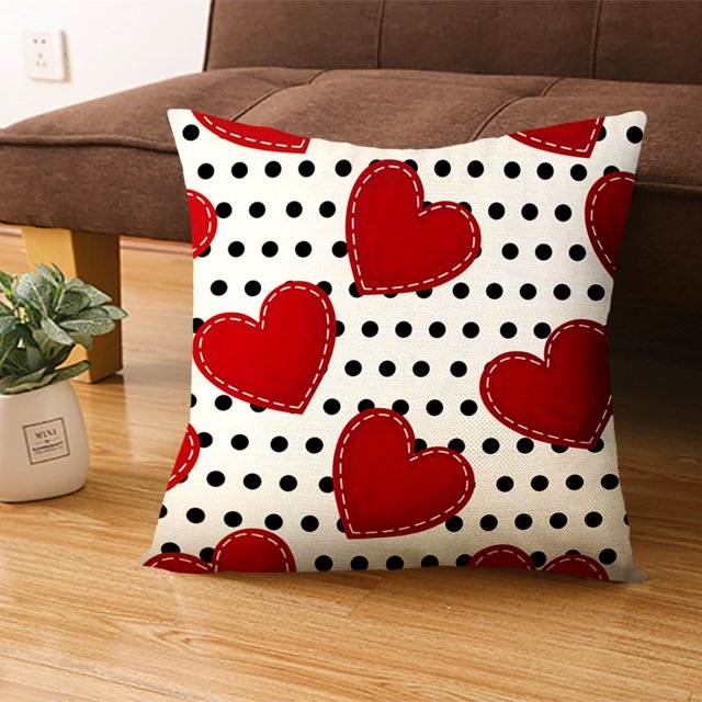 TIMIFIS Housses de Coussins 18x18 Pouces, Housse de Coussins en Lin de la Saint-Valentin avec Cœurs Rouges Amour pour Grand Canapé Sofa Intérieur Extérieur Décoration de Fête