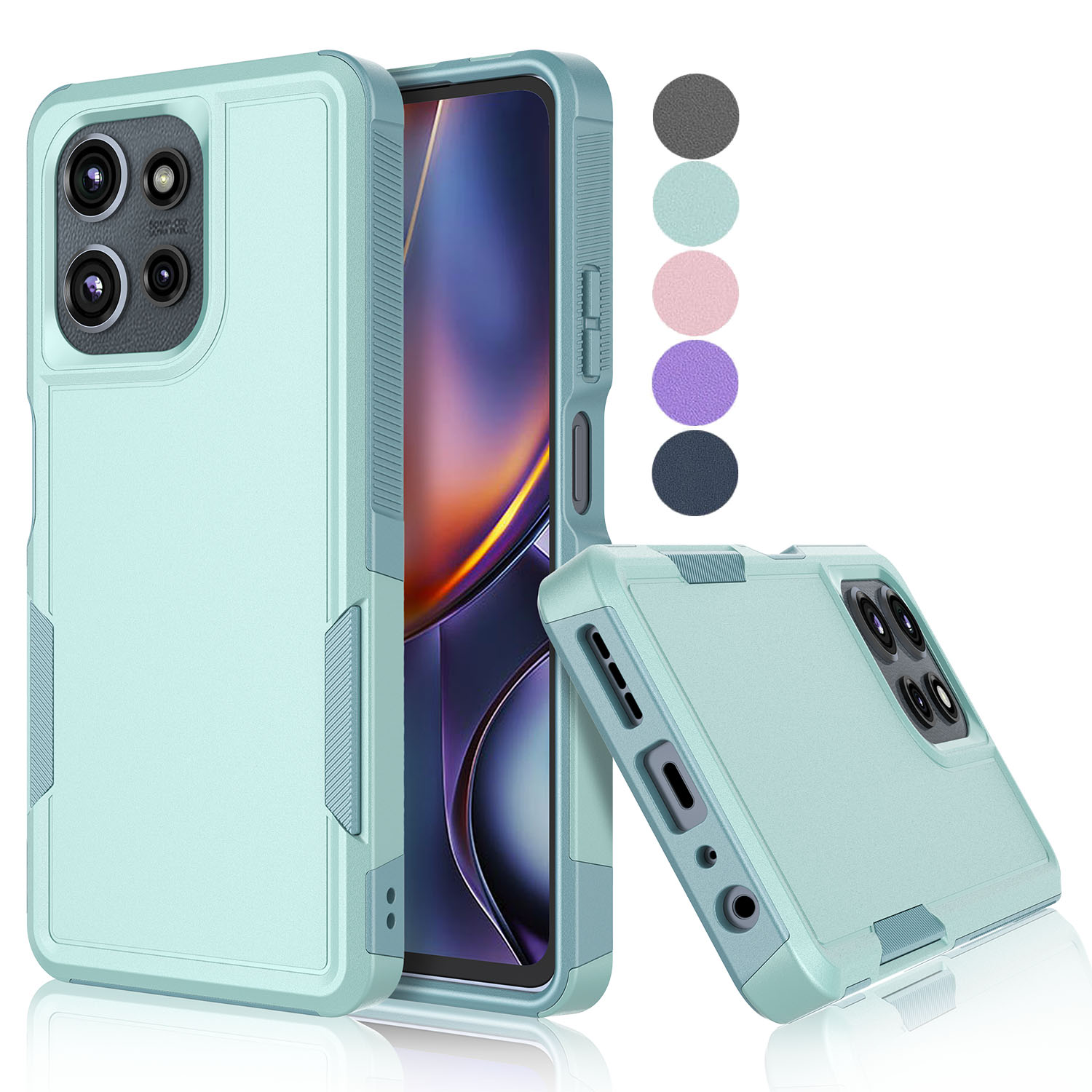 For Moto G 5G 2025 Case ,Sturdy Phone Case for Motorola Moto G 5G 2025, Tekcoo Shockproof Protection Heavy Duty Armor Hard Plastic & Rubber Rugged Bumper 2-in-1 Case Cover - Mint