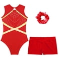 thumbnail image 3 of RUNQHUI Kids Girls Gymnastics Dance Active Outfit Sleeveless Patchwork Rhinestones Leotard with Shorts Red 14, 3 of 7