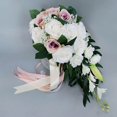 thumbnail image 2 of pitrice Wedding Hand Bouquet Bridal Holding Hand Tied Hand Tied Artificial Flowers White + Light Pink, 2 of 9