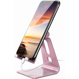 Support de téléphone portable réglable, porte-téléphone de bureau, dock de berceau, compatible avec le téléphone 13 12 Mini 11 Pro Xs Max XR X 8 7 6 Plus SE, Tous les smartphones, accessoires de bureau - Or rose