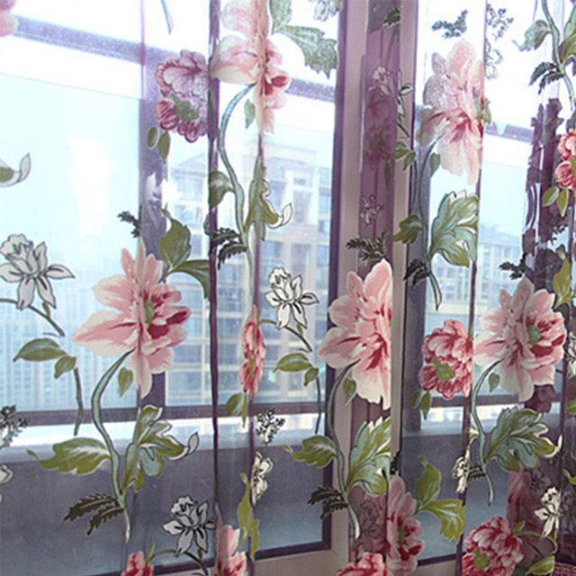 100x200cm Elegant Floral Pattern Tulle Voile Door Window Curtain Window curtain Drape Panel Sheer Scarf Valances