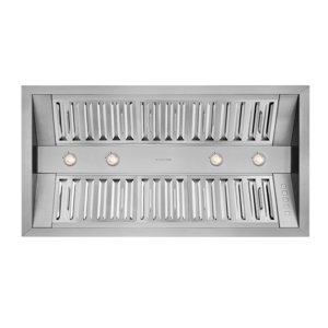Hauslane | Pro-Style 46” IN-R300 Capuche intégrée, 21” Performances de bruit bas de profondeur de conception contemporaine, poignées de taille complète, filtres à baffles de qualité professionnelle, LED Lampes en acier inoxydable