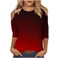 thumbnail image 1 of QIPOPIQ Hauts pour Femmes Manches 3/4 Chemises Col Rond Blouses Décontractées Amples Imprimé Dégradé T-Shirts en Liquidation, 1 of 5