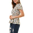 thumbnail image 4 of INSPIRE CHIC Haut Péplum pour Femme à Imprimé Floral, Manches Courtes, Taille Haute, Col à Nouer, 4 of 6