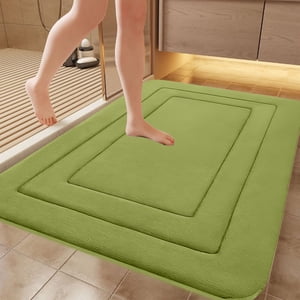 16x24 Inch Shower Room Rug, Absorbent Bathroom Floor Mat Velvet Fleece, Soft Microfiber Bath Mat for Bath Tub, Non Slip Rubber Backing Kitchen Foot Mat for Bedroom Living Room, Green