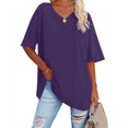 thumbnail image 2 of WEIYLL Tshirt for Women Ladies Basic Solid Color V Neck Short Sleeve Dark Purple Tops Sizes S, 2 of 5
