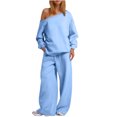 thumbnail image 1 of MeetoTime Ensemble 2 Pcs pour Femmes en Molleton, Chandail à Col Rond, Pantalon Grand, Survêtement, Tenue de Détente, 1 of 6