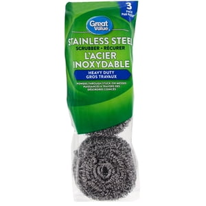 Great Value Stainless Steel Scrubber, 3-Count