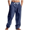 thumbnail image 2 of asjyhkr Mens Linen Pants Wide Leg Drawstring Elastic Casual Pants Workout Running with Pockets, 2 of 9