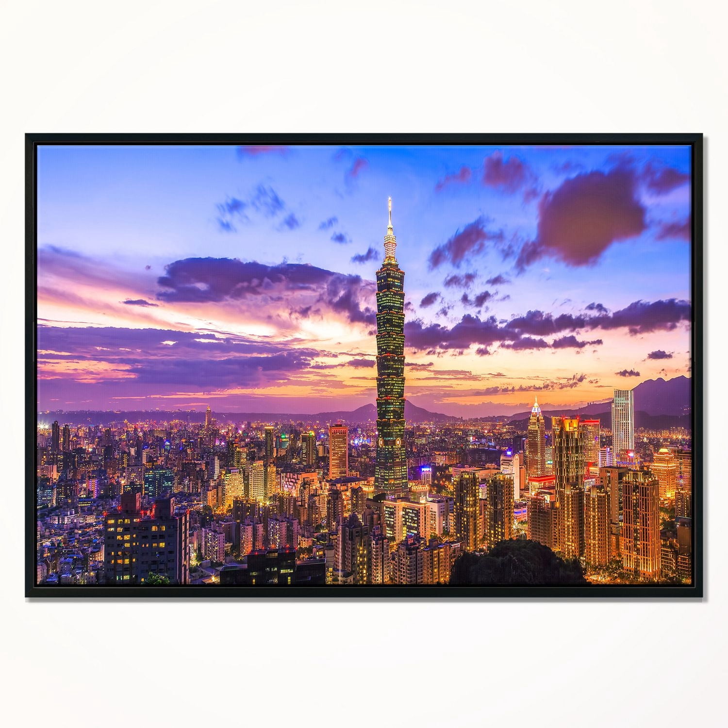 Design Art Ville De Taipei Au Coucher Du Soleil Sur Toile Encadrée