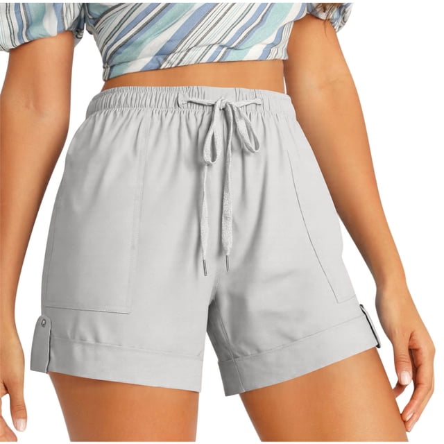 Besolor Summer Shorts for Women Plus Size Elastic Waist Drawstring Roll up Bermuda Beach Lounge Shorts with Pockets