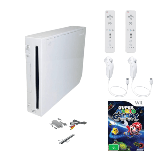 Nintendo Wii Console White Premium Bundle (Refurbished) - Includes Super Mario Galaxy, 2 Remotes & 2 Nunchuks