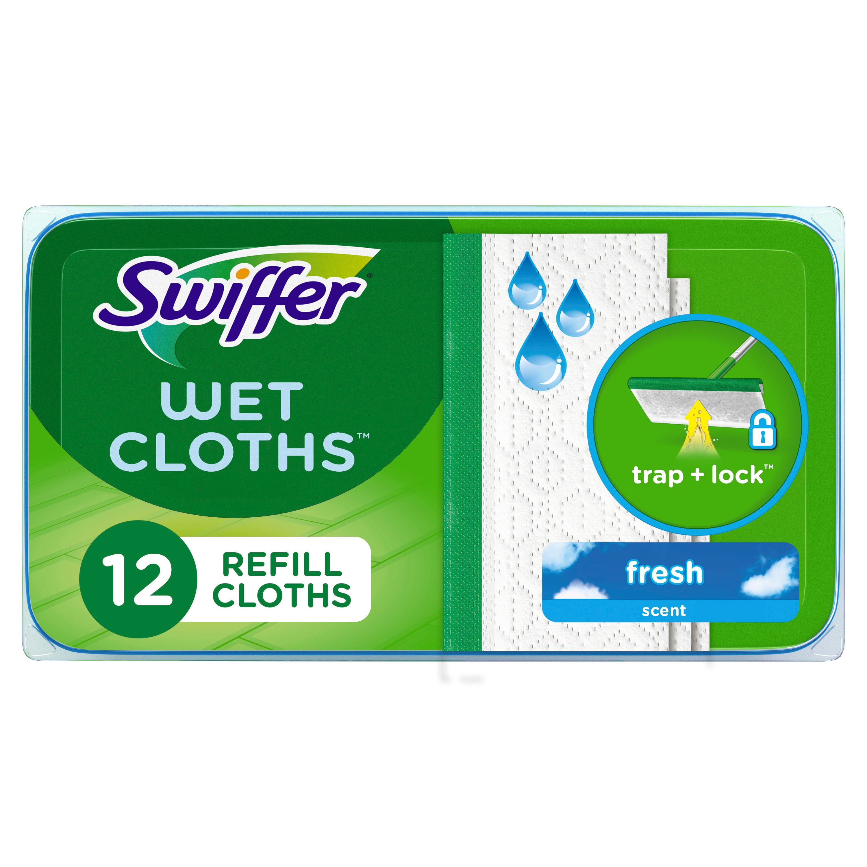 Swiffer Balai + Vadrouille, Linges Humides de Recharge, Nettoyant pour Planchers, Linges de Nettoyage, Frais, 12 Unités
