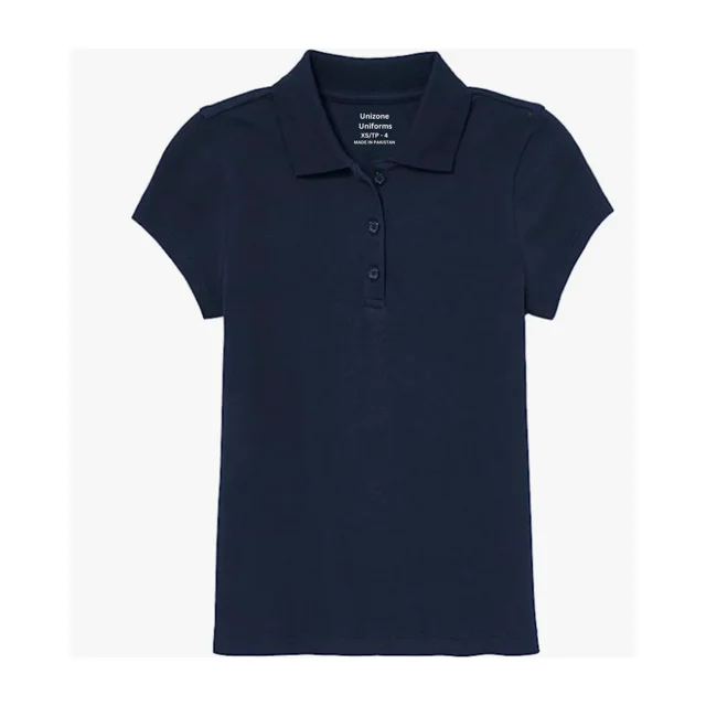 Unizone Uniforms Polo Piqué à Manches Courtes pour Filles (Très Grand, Bleu Marine)
