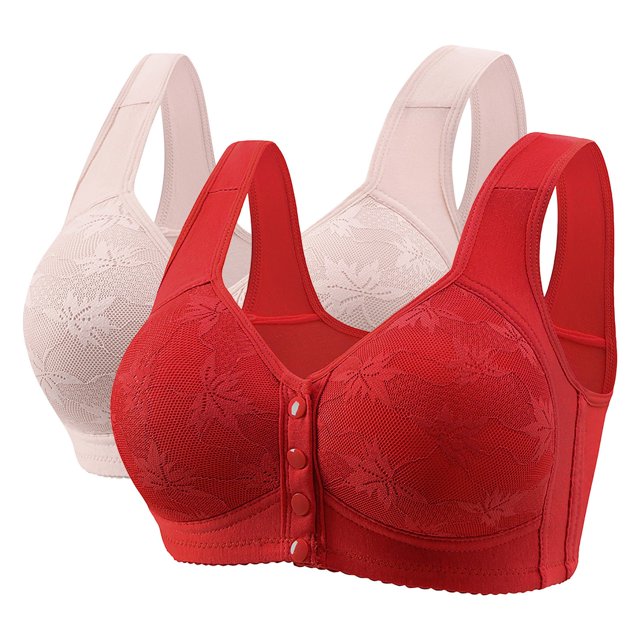 Timegard 2pc Bras for Women No Underwire Front Closure Button Full Support Solid Color Breathable Daily Sleep Bras