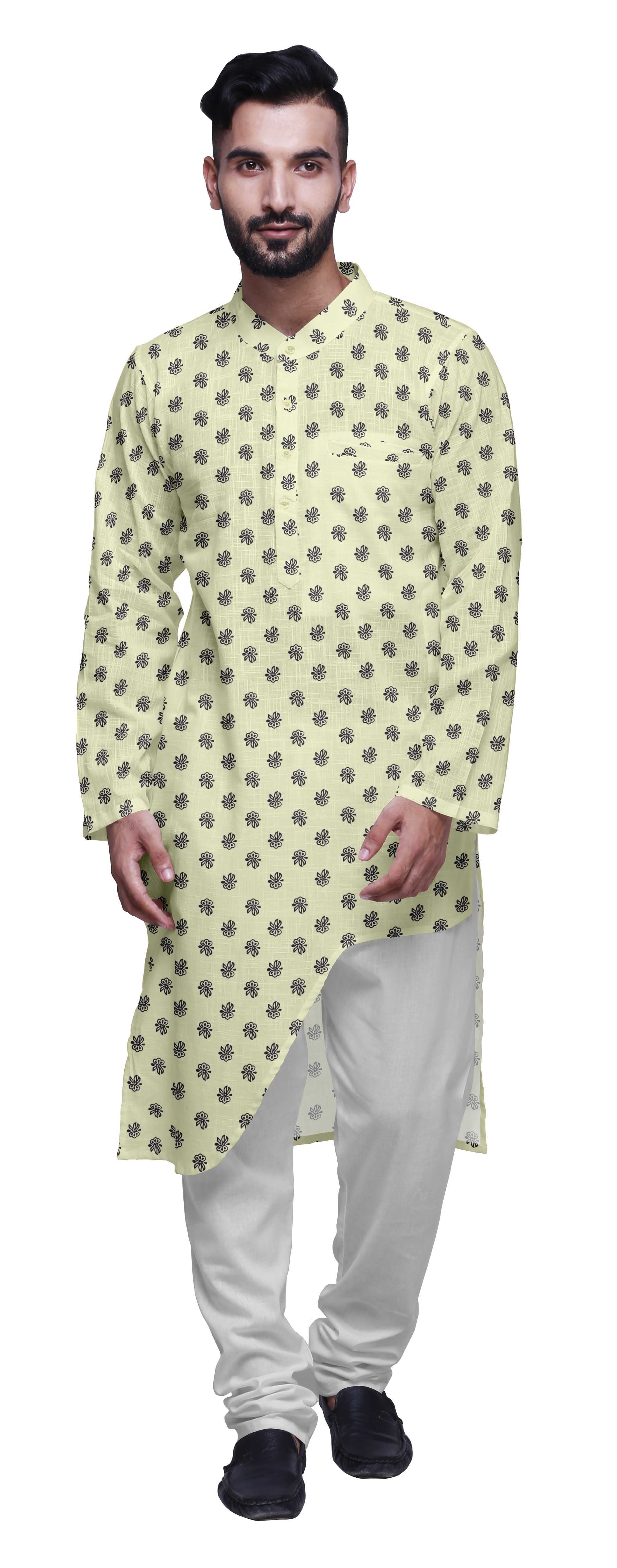 Atasi Printed Long Asymmetric Kurta Pajama Set For Men Party Wear Clothing
