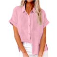 thumbnail image 1 of fheaev Button Down Shirts For Womens Dress Shirts Roll Up Short Sleeve Collared Blouses Lapel Neck Work Office Business Button Shirt Tunic Textured Top With Pockets, 1 of 8