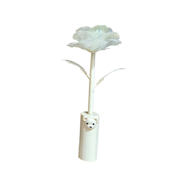 Feltree Rose Gold Foil Simulation Flower Night Light, Valentine’s Decorative LED with Bear Accent for Bedroom/Home Ambiance