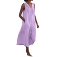 thumbnail image 1 of Cameland Robe Femme Mode Unie Solor à Col en V Sans Manches à Boutons en Coton et Lin, 1 of 5