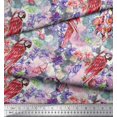 thumbnail image 2 of Soimoi Pink Poly Georgette Fabric Floral,Insect & Parrot Bird Decor Fabric Printed BTY 42 Inch Wide, 2 of 3