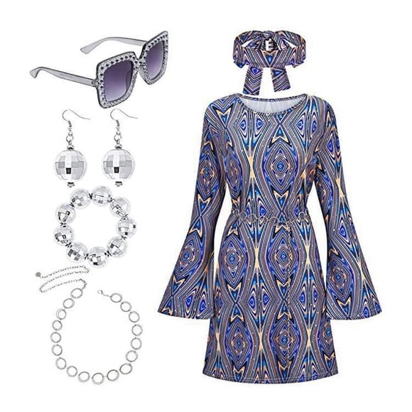 WTXUE Long Sleeve Dress, Hippie Skirt Headband Set Garment Women Garment Girl, Plus Size Dress, Floral Dress for Women, Leather Dress, Blue Dress Women, Blue 3XL