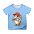 thumbnail image 1 of PMVFHDE T-Shirt Graphique à Manches Courtes Imprimé Lapin de Pâques pour Enfants, Col Rond, Décontracté, Printemps Été, Bleu Ciel, 8-9 Ans, 1 of 4