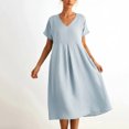thumbnail image 5 of XiYing Robe Décontractée, Robe Courte Unie à Col en V pour Femme, Manches Longues avec Poche, Coupe Estivale Décontractée, Tissu Extensible Doux, Longueur Régulière, Paquet de un, 5 of 5