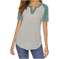 thumbnail image 1 of Timegard Women Tops Notched V Neck Button Short Sleeve Color Block Loose Comfy Summer Casual Shirts Tops, 1 of 9