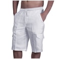 thumbnail image 2 of AherBiu Mens Shorts Linen Drawstring Elastic Waist Classic Fitted Casual Summer Beach Shorts with Pockets, 2 of 7