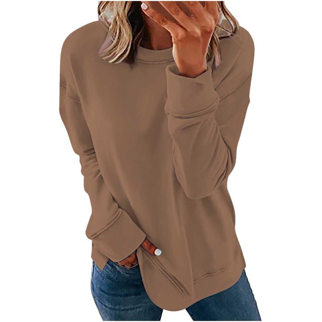 Chandails de Compression à Manches Longues pour Femmes Col Ras du Cou Unis Plus Chandail Surdimensionné Coupe Ample Pulls Tendance Hauts Légers pour Femmes Grande Taille Gris m