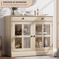 thumbnail image 3 of Bingirl Adjustable Shelf Buffet Cabinet with a Large Drawer - Modern Buffet Sideboard with 2 Glass Doors, Wood - Colored Cupboard for Kitchen, Dining Room, and Entryway, 3 of 8