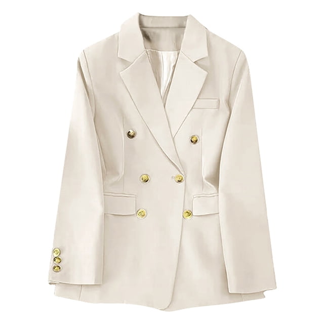 AherBiu Womens Blazers for Work Casual Fall Double Breasted Oversized Jacket Open Front Trendy Work Suit