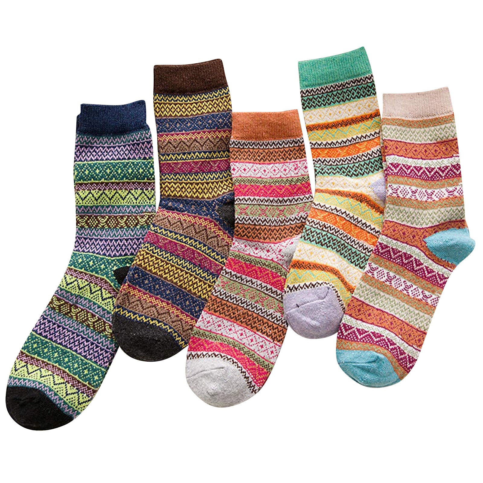 5 Pack Womens Socks Vintage Winter Soft Warm Cold Knit Wool Socks