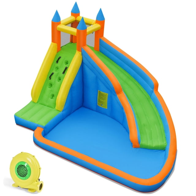 Gymax Inflatable Water Park Bounce House Climbing Wall Splash Pool w/480W Blower