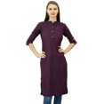 thumbnail image 2 of Phagun Kurti Tunique Unie en Coton Col Mandarin Kurta Blouse Ethnique Décontractée, 2 of 2