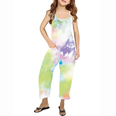 RXIRUCGD Girls Casual Jumpsuits Sleeveless Summer Rompers Long Pants With Pockets For 5-14 Years( Multicolor, Size:5-6 Years )
