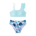 thumbnail image 3 of IROINID Girls Tropical Print Ruffle Trim Bikini Swimsuit 7-15 Years Blue 9Y, 3 of 7